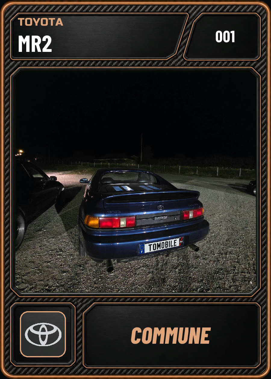 Toyota MR2 (II (SW20), bleu foncé) photographiée en carspotting, carte ToMobile Commune n°001